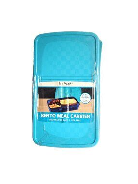 Fit & Fresh 4 Pc Bento Meal Carrier Blue 2 Snap In Ice Packs 3 Section w Lid NEW